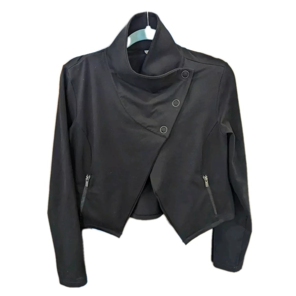Lucy Women's M Jacket Asymmetrical High Neck Zipper Pockets Crop Black moto